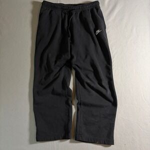 Nike Sportswear Mens XL Black Fleece Sweatpants Wide Leg Open Hem Drawstring
